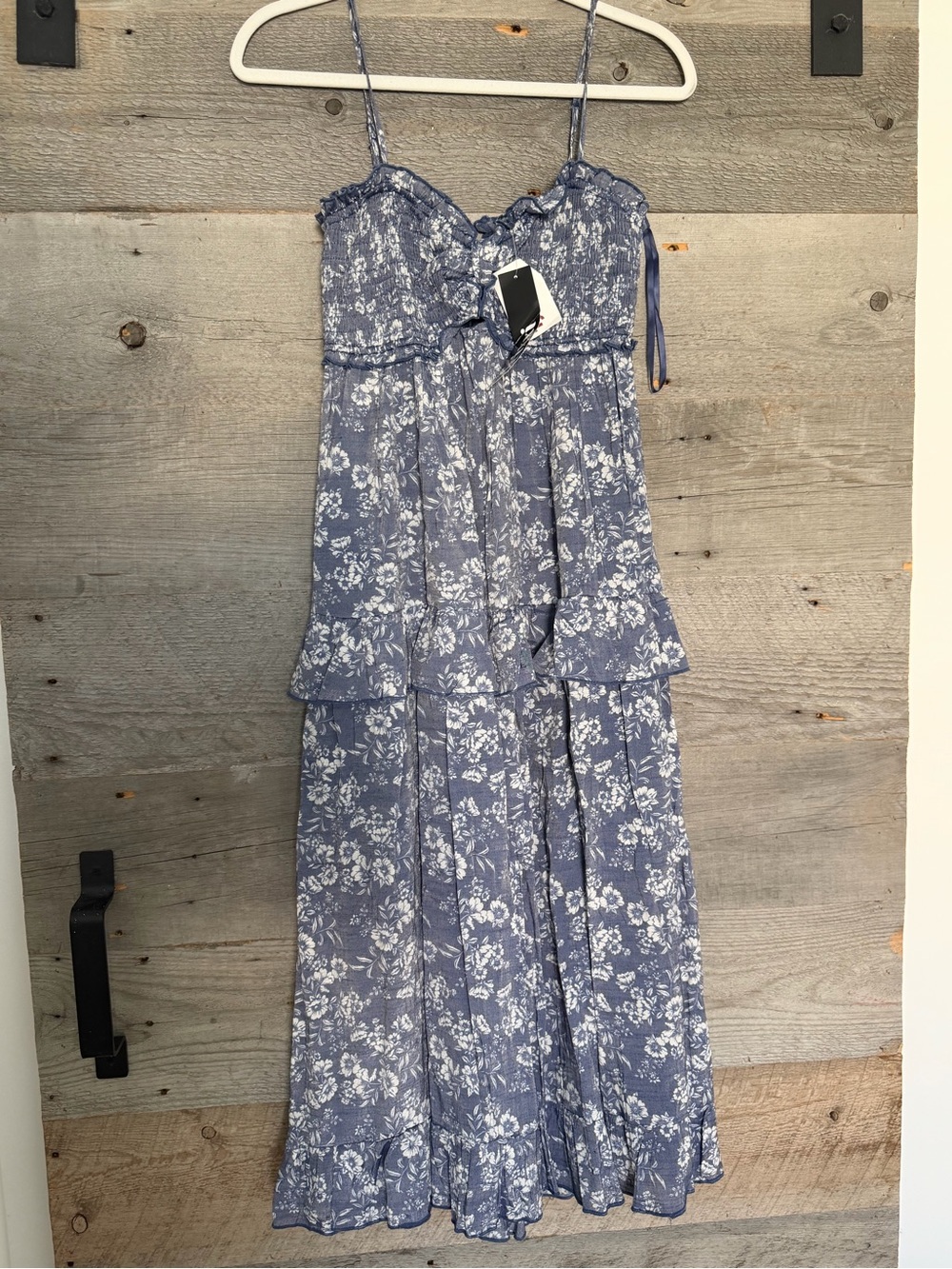 Trixxi Dusty Blue Floral Tiered Maxi Dress